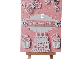 Zaproszenia Urodziny Tort Babeczki C6 Róż - Biel