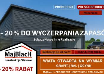Garaż Blaszany Jednospadowy GRAFITOWY/Złoty Dąb /WIATA – Maj-Blach