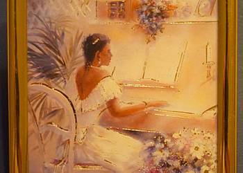 Przy pianinie - S. Rochelle , mała reprodukcja w ramie