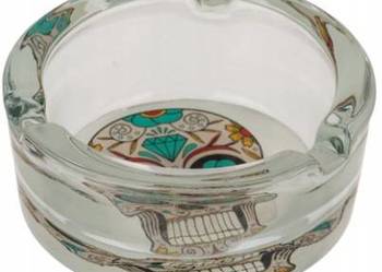 Szklana Popielniczka z Czachą w Różnych Wzorach Okrągła z Uchwytami