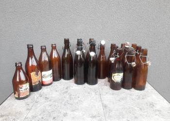 Stare szkło butelki 19szt brąz PRL