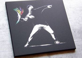 BANKSY Flower Thrower Obraz ręcznie grawerowany... Staloryt