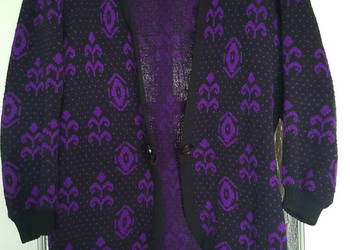 Sweter kardigan vintage duży rozmiar XXL, czarno-fioletowyy