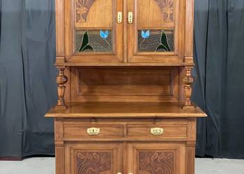 Kredens secesyjny, witraże, rzeźbienia, antyk