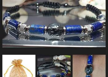 BRANSOLETKA ZNAK ZODIAKU LEW STAL KAMIENIE LAPIS LAZULI 18cm-21cm