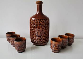 Stara karafka Syrenka , kieliszki porcelit Tułowice design PRL