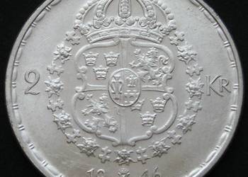 SZWECJA 2 KORONY 1946 - KRÓL GUSTAF V - SREBRO