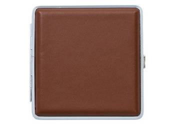 Metalowa Papierośnica Pokryta Gładką Ekoskórą Jednolitym Kolorze Brązowym