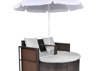 vidaXL Łóżko ogrodowe z parasolem, polirattan(SKU:40734)