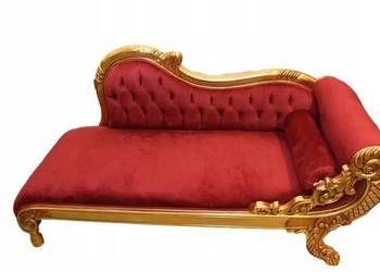 Czerwona Pałacowa Sofa Kanapa - Leżanka Szezlong - Drewno Welur Styl Barok