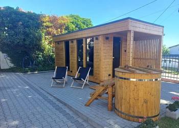 Sauna ogrodowa Premium izolowana z Przedsionkiem oraz Tarasem - HARVIA+FFES