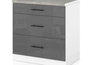 Szafka Kuchenna Stojąca Z Blatem 3 Szuflady 80cm Spremium Szary Połysk
