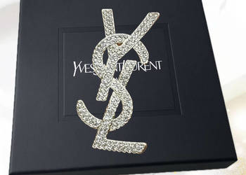 Broszka Zawieszka YSL Yves Saint Laurent złota z cyrkoniami 5 cm