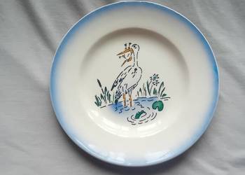 Fajansowy talerz z bocianem, VEB Steingut Elsterwerda.