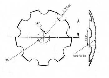 Talerz agregatu talerzowego,zębaty 460 mm, 3 otworowy, grubość 4 mm HORSCH