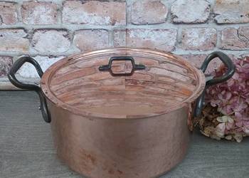 Duży miedziany garnek z pokrywką poj. 5 litrów - sygnowany