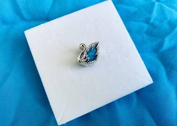 nowa unikatowa zawieszka charms beads błękitny łabędź w cyrkonie srebro 925