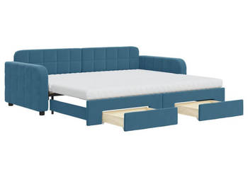 Sofa rozsuwana z szufladami niebieska aksamit 90x200 cm WM-3197000