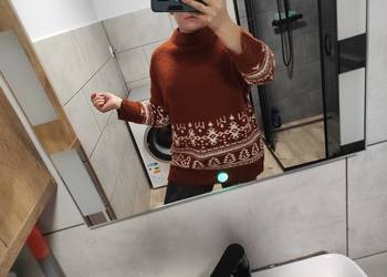 brązowo biały sweter vero moda M nowy z metką motyw świątecz