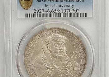 5 Marek 1908 r Saksonia PCGS MS 65 , WYSOKA NOTA