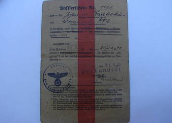 Wisła 992 / Przepustka z 1940 r / Passierschein - dokument