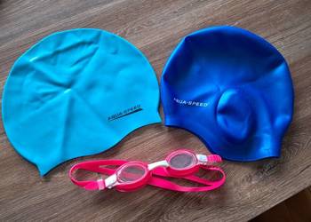 2 czepki dziecięce aqua-speed + okulary do pływania stan bdb-