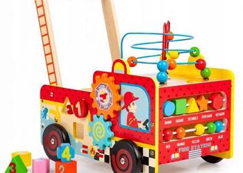 Drewniany pchacz edukacyjny straż pożarna + klocki Ecotoys