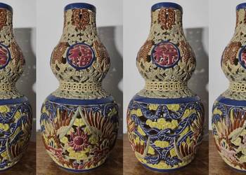 Duży 32 cm chiński wazon ażurowy porcelanowy porcelana ceramika vintage
