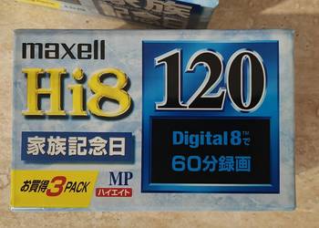 Kaseta Hi8 Maxell MP120 (Digital8 60) -3PAK, nowe oryginalne folia
