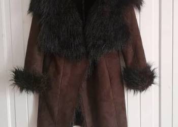 Sztuczny brązowy czekoladowy kożuch płaszcz z futerkiem sztuczny OLX/VINTED