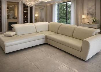 NIEMIECKI NAROŻNIK SKÓRA NATURALNA REGULOWANE ZAGŁÓWKI JAK NOWY ECRU OKAZJA