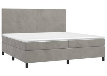 Łóżko kontynentalne z materacem i LED szare aksamit 200x200cm WM-3136023