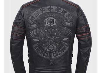 KURTKA MOTOCYKLOWA SKÓRZANA Z HAFTEM CZASZKA-ROZMIAR L