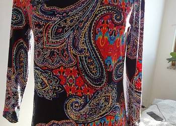 Bluzka Czarna Wzór Paisley Dekolt Bateau Luksusowa Marka Ralph Lauren L