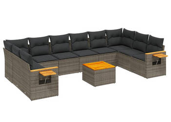 11-cz. zestaw mebli ogrodowych z poduszkami szary rattan PE WM-3227173