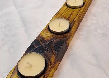 Świecznik Shou Sugi Ban drewno świerkowe złoty, Franca No. 44