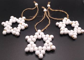 Zestaw 3 drewnianych koralikowych gwiazdek zawieszka gwiazda