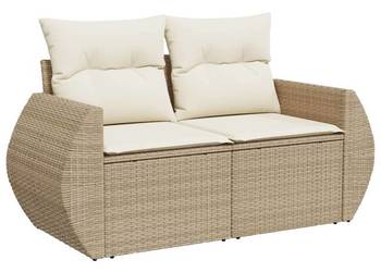 Sofa ogrodowa z poduszkami, 2-osobowa, beż, polirattan(SKU:366080)