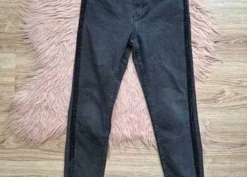 Świetne czarne spodnie z lampasami wysoki stan bawełna 38