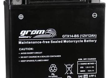 Akumulator motocyklowy GROM GTX14-BS YTX14-BS 12V 12Ah 200A