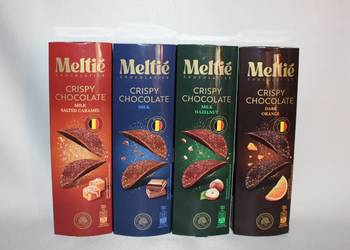 Meltie Listki chipsy czekoladowe 125g karmel mleczne orzechowe pomarańczowe