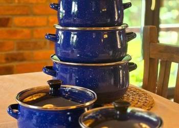 Promocja do końca tygodnia 89 zł Garnki emaliowane niebieskie w kropki