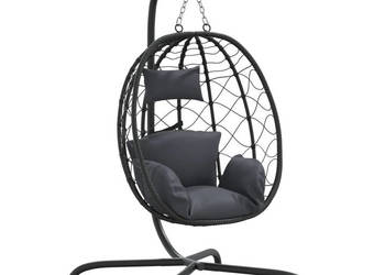 Wiszące krzesło kokon z poduszką antracytowe rattan PE i stal WM-360045