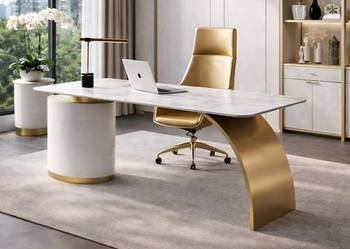 Biało- złote biurko ze stali nierdzewnej Mediolan Premium 160x70x75