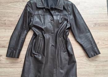 Świetny skórzany czekoladowy płaszcz skóra naturalna 40 jesienny
