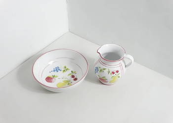 Duży Zestaw Ceramiczny – Miska + Dzbanek | Motyw Owocowy | Rustykalny Styl