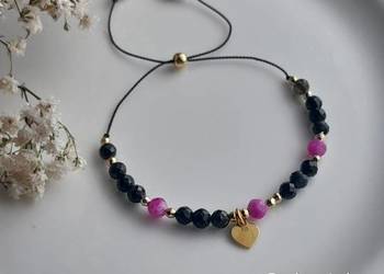 Kamienie naturalne Turmalin Serce Srebro pozłacane Jedwabny Sznurek