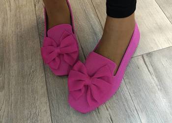 (43) Różowe letnie mokasyny baleriny z kokardą, NOWE