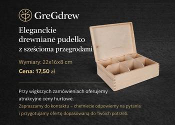 Eleganckie pudełko drewniane 6 przegród – herbaciarka / organizer na biżute