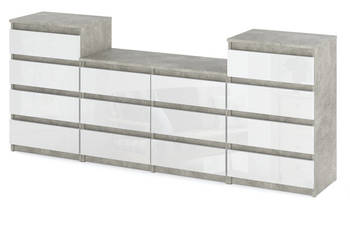 Meblościanka Komoda Rtv 220cm Pojemna Szafka 14 Szuflad Beton Biały Połysk